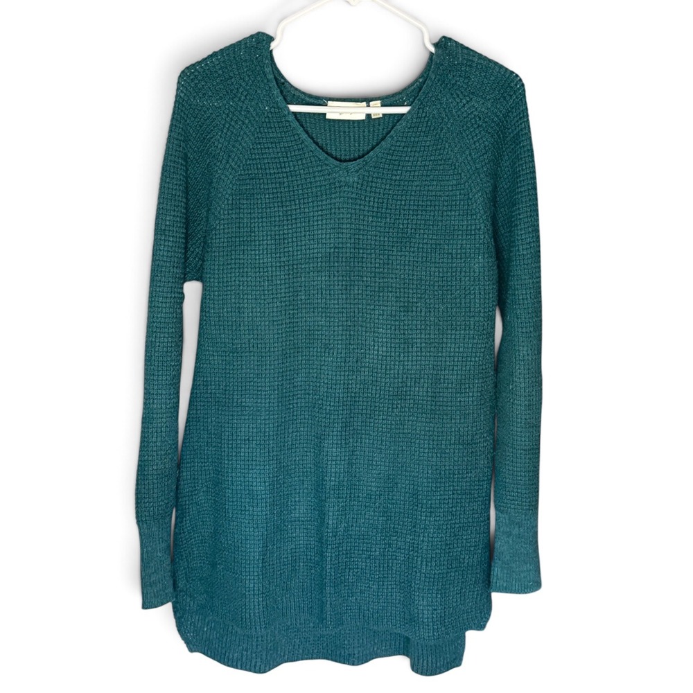 RD Style Womens Waffle Knit V-Neck Tunic Sweater - Teal Green -Medium
